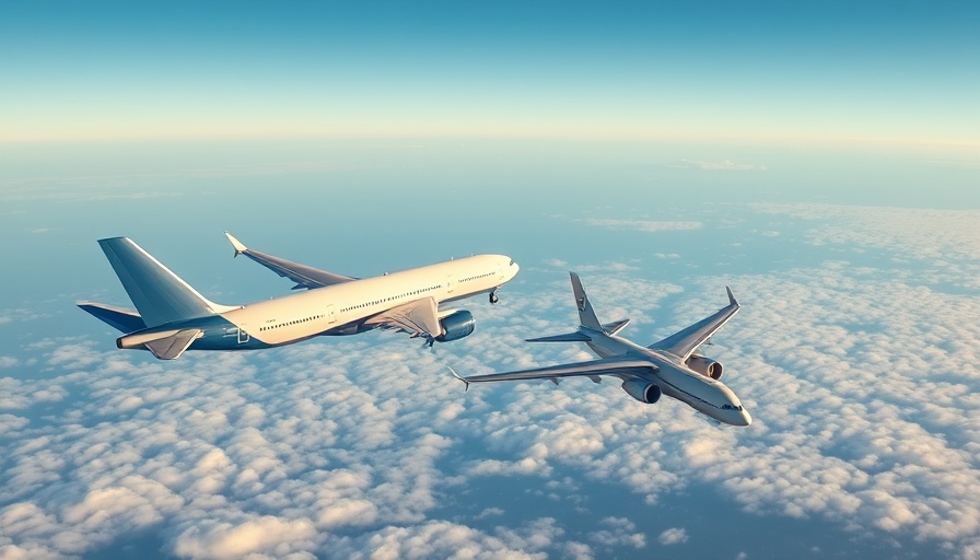 Commercial airplanes flying parallel in clear blue sky, representing billion dollar airport projects inflation.