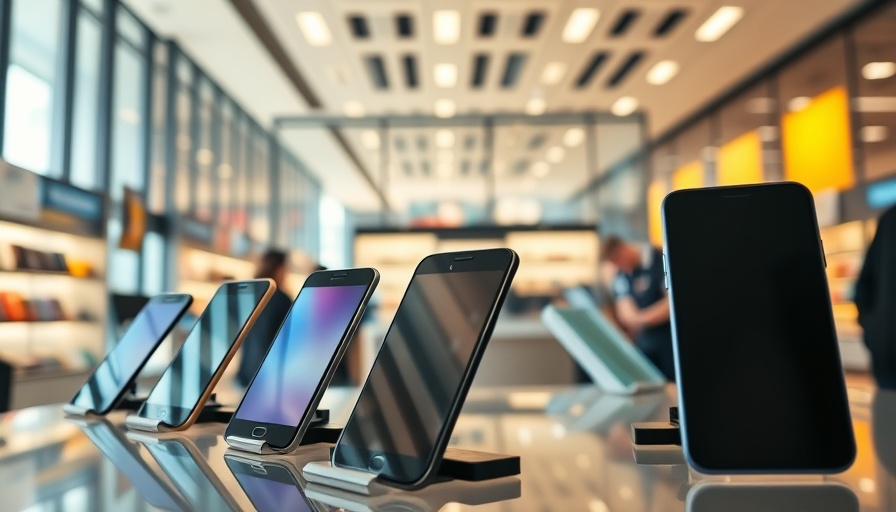 Smartphones displayed in a busy retail store, iPhone 17 pricing strategy focus.