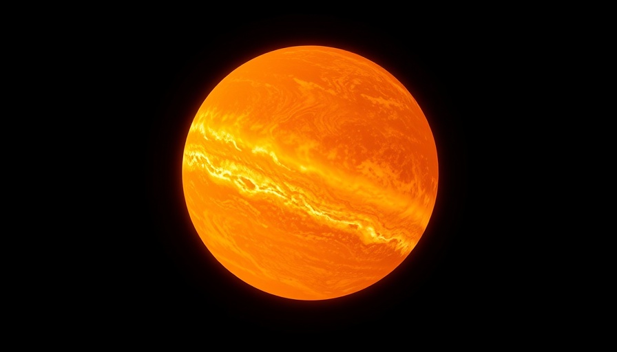 Orange planet in space with swirling surface.