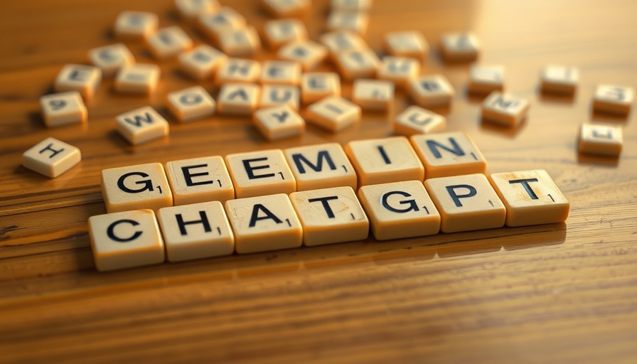 Scrabble tiles spell Gemini ChatGPT on wooden surface.