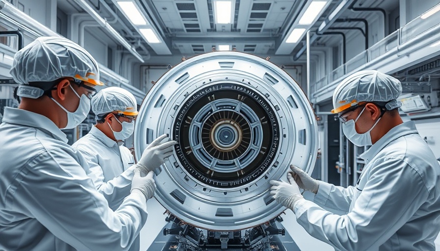 Technicians inspecting a spacecraft heat shield in a lab, illustrating space innovation.
