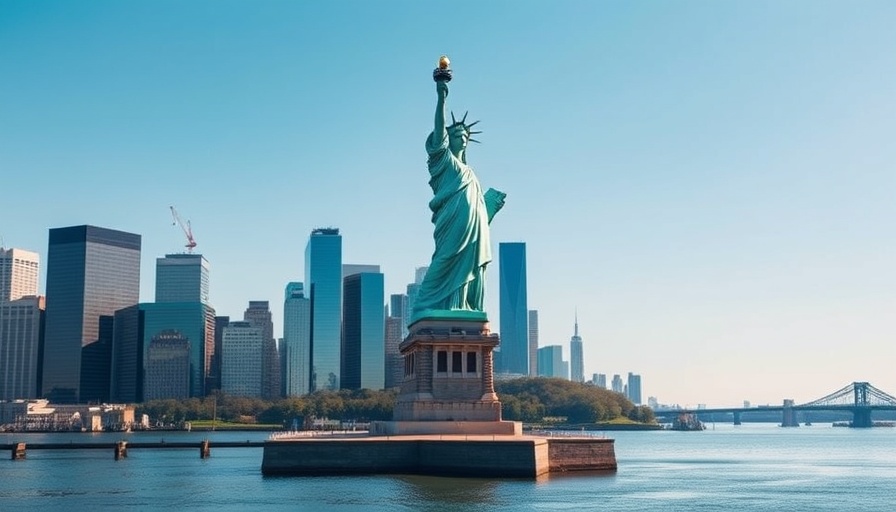 Statue of Liberty with NYC skyline, symbolizing busiest travel routes.
