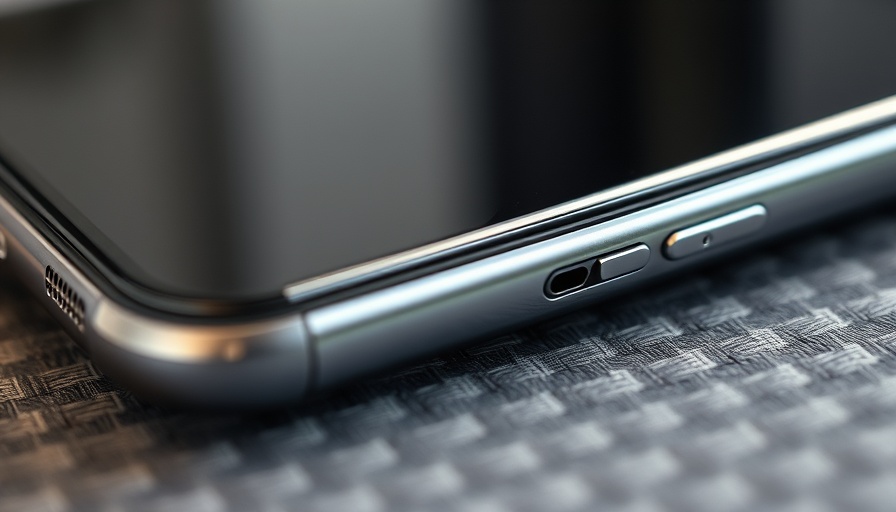 Modern smartphone charging port close-up on grid mat, consumer technology.