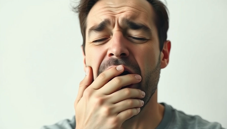 Tired man experiencing sleep disturbances yawning, looking exhausted.