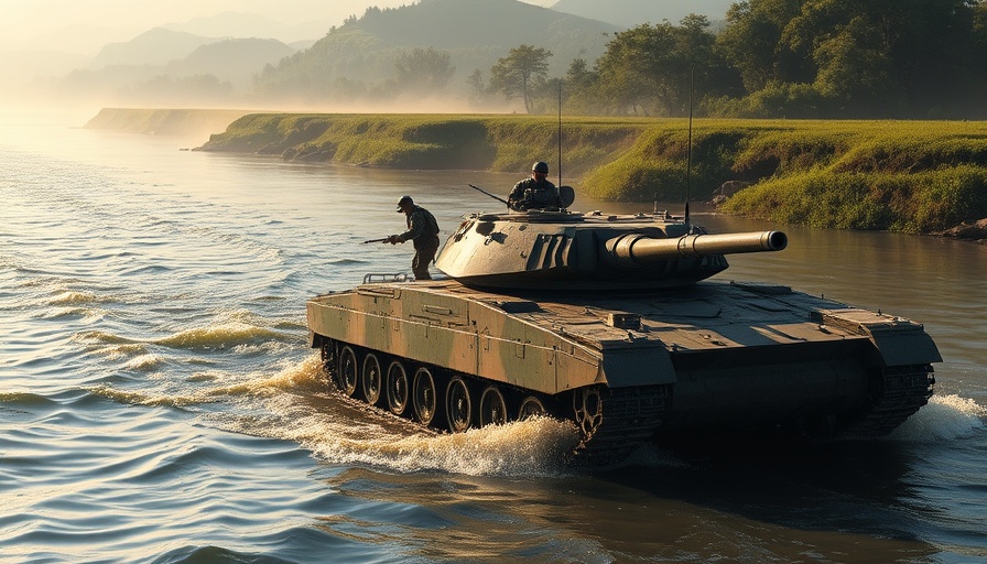 Tank crossing river in Ukraine showcasing military strategy.