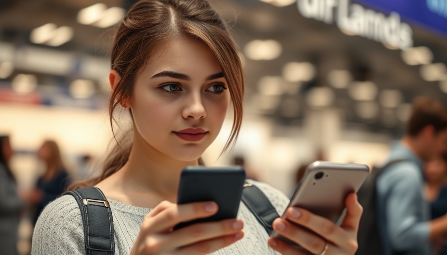 Young woman assessing consumer technology options in a busy showroom