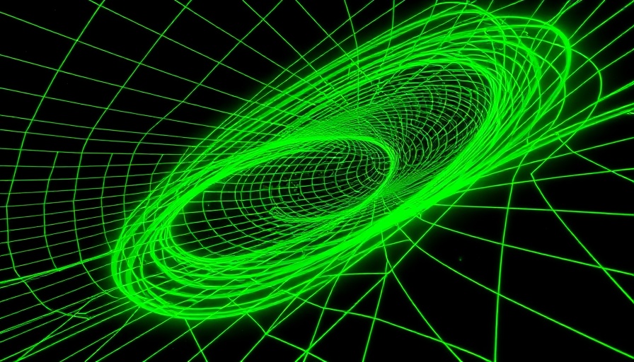 Green gravitational waves bending space-time, black hole concept.