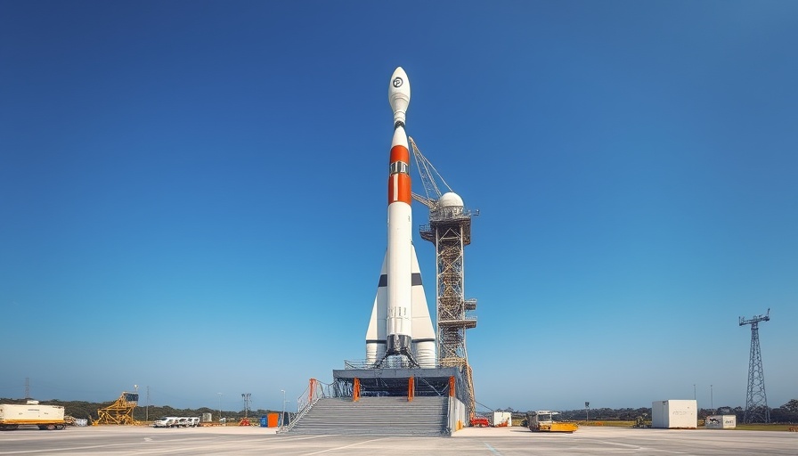 Indian space agency rocket on launch pad, mission setup.