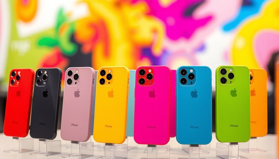 Assorted iPhone 16 models showcasing dynamic displays in a promotional setup.