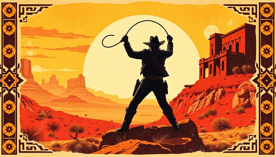 Retro Wild West cowboy poster with dynamic collage elements.