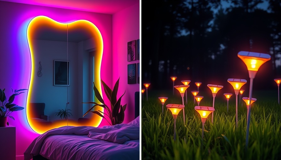 Neon mirror and solar lights showcasing consumer technology innovation.