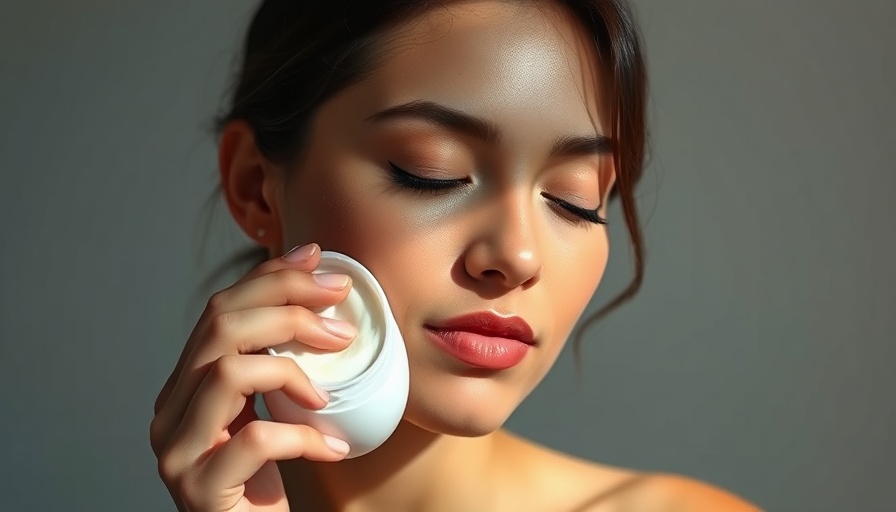 Woman applying sweat-proof moisturizer for dry skin with serene expression.