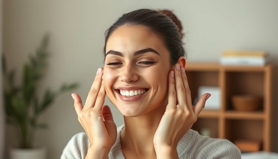 Woman demonstrating a face massage hack to reduce puffy face.
