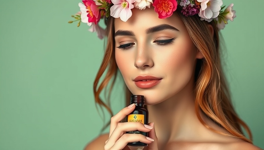 Young woman with floral crown holding jojoba oil for skin benefits