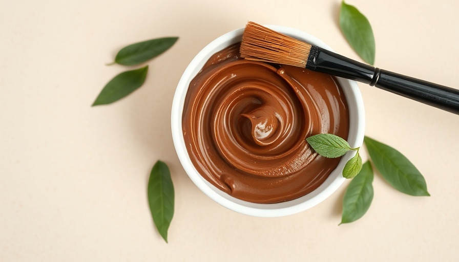 Organic black hair color in bowl with brush and green leaves.