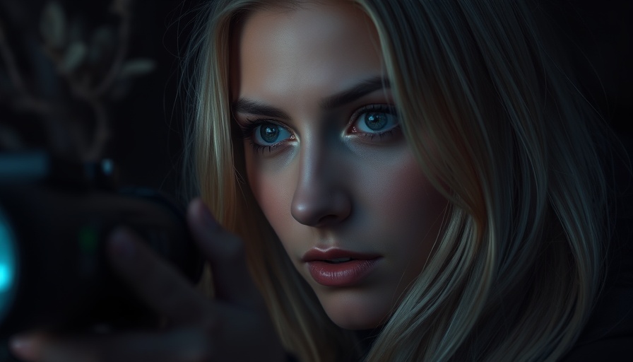 Blonde woman using best night vision monocular in low light.