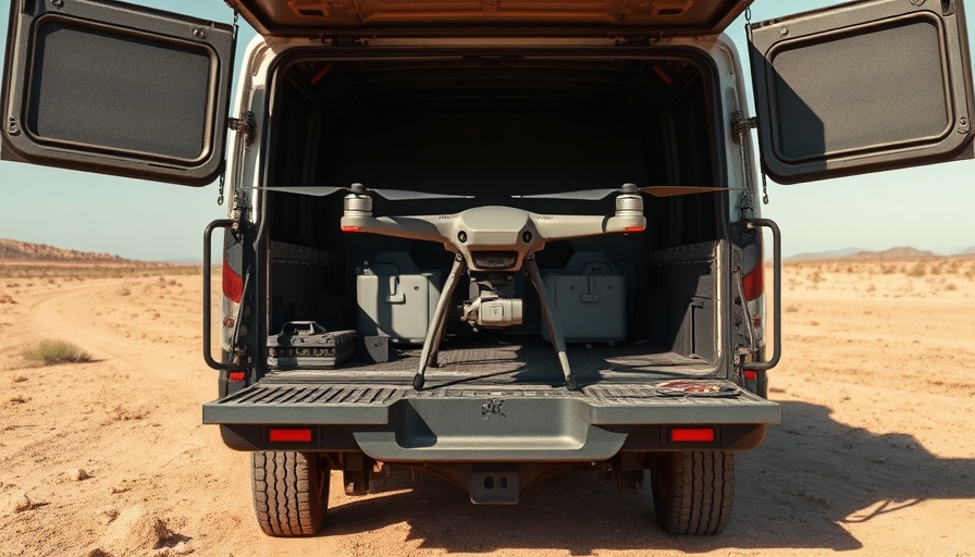 Open truck in field with Ukraine drone carrier setup.