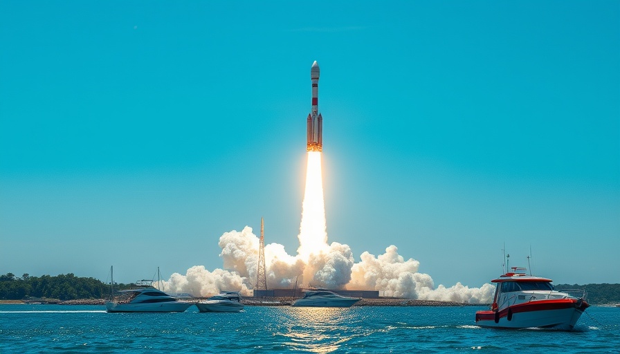 SpaceX Starship Flight 9 launching over blue sky with boats in view.