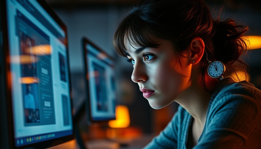 Woman working late at night, possible cognitive decline.