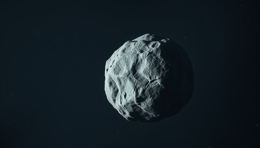 Textured asteroid in space with distant star glow.