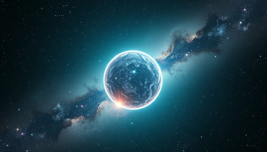 Perfectly round sphere in Milky Way with glowing cosmic backdrop