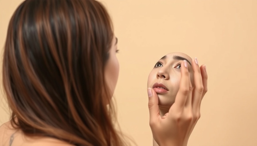 Young woman checking skin in mirror, concerned about acne, hormonal acne diet.