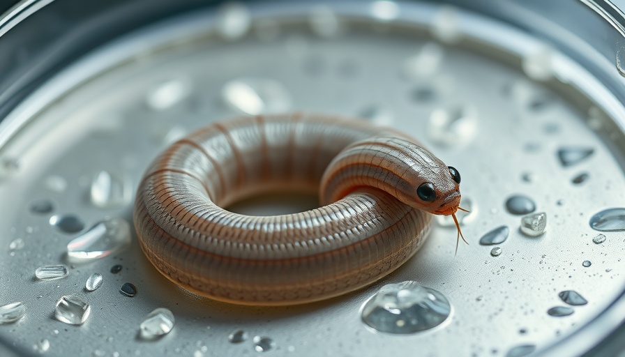 Microscopic view of C. elegans in a petri dish, grayscale.