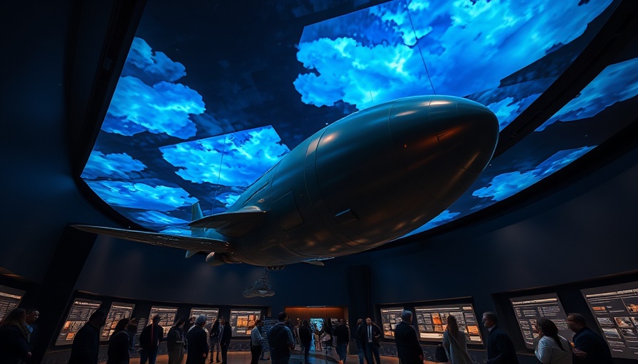 Futuristic museum exhibit with bomb model addressing Ukraine's nuclear potential.