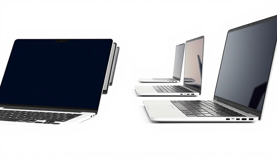 Consumer Technology featuring sleek modern laptops in dynamic arrangement.