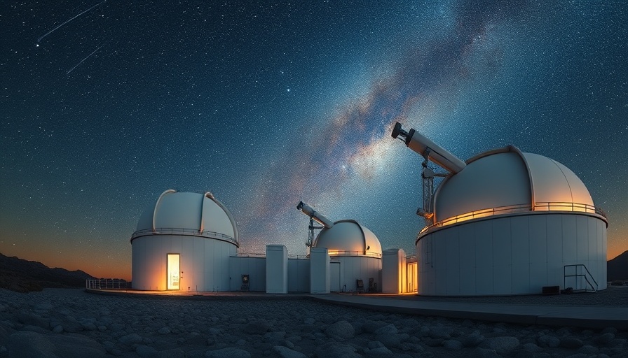 Modern observatory under a starry Milky Way sky gathering data from the stars.