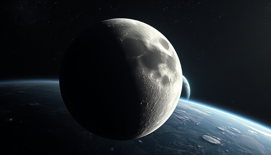 Asteroid impact moon: large space rock approaching lunar surface with Earth in view.