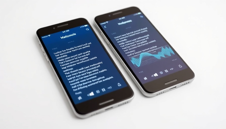 Apple Music New Features iOS 26: Displaying lyrics on two smartphones with sound wave graphics.