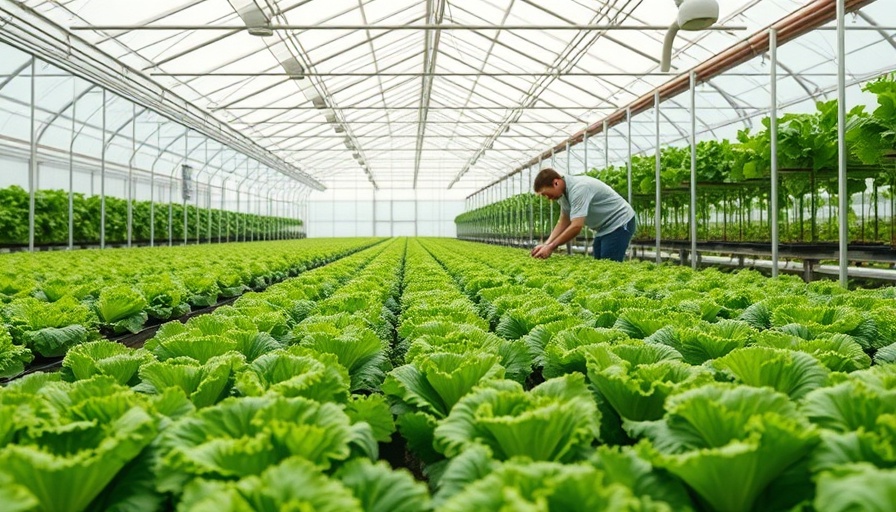 Person tending lettuce in a greenhouse for sustainable food production.