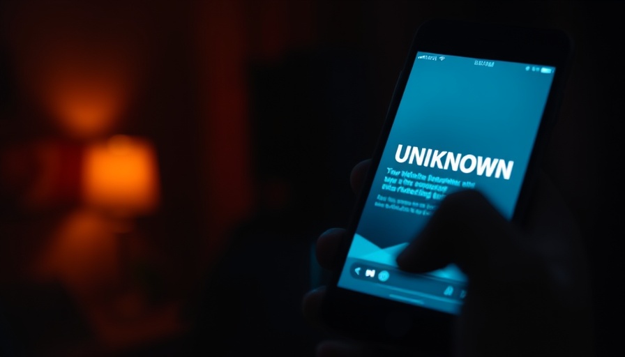 Mysterious hand holding phone with 'UNKNOWN' screen in dim light.