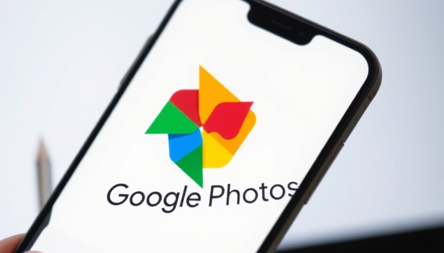 Smartphone with Google Photos logo, AI Photo Editor concept.