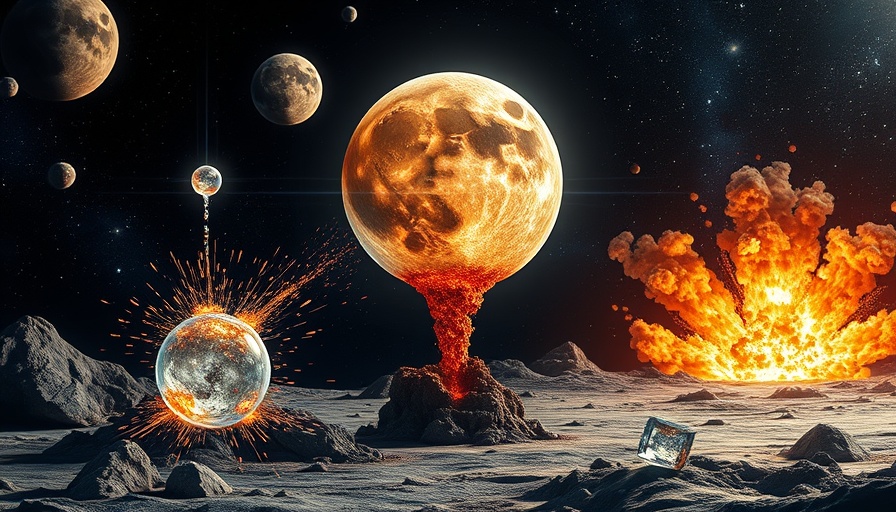Illustration of moon glass beads formation, stages of impact.