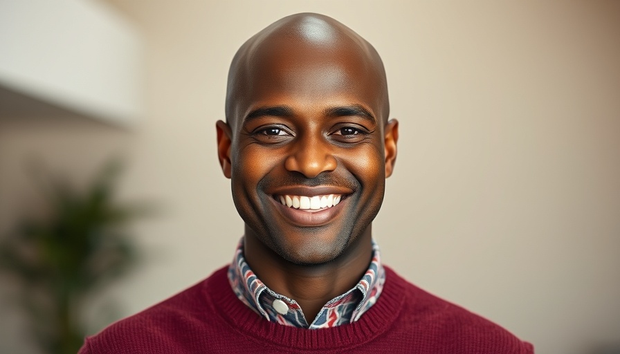 Smiling man indoors for improving robot design article.