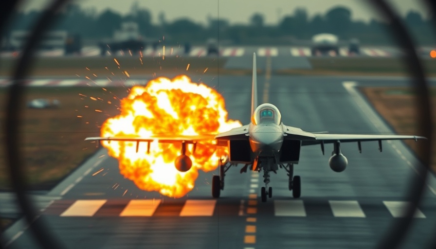 Explosive strike captured through targeting system on runway.
