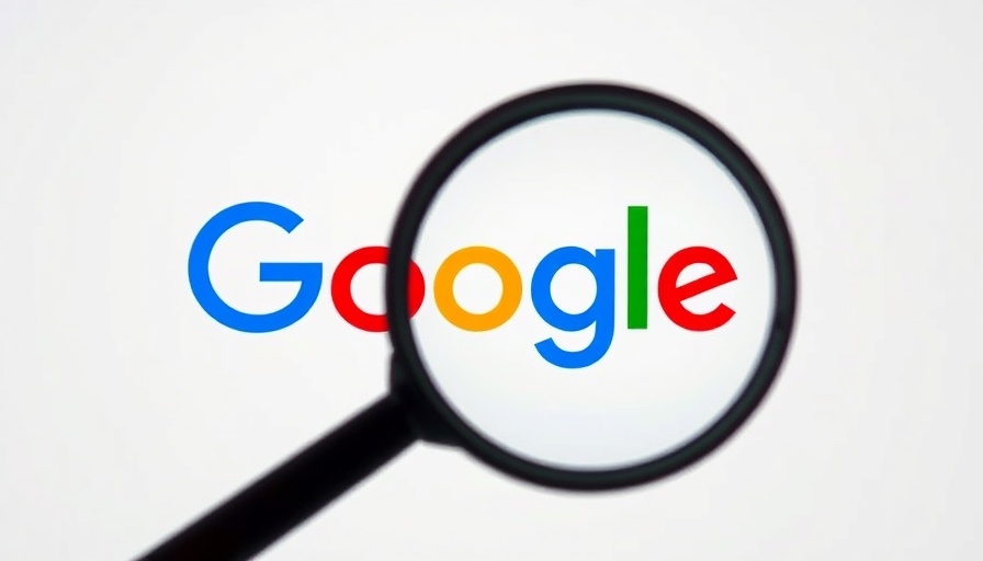 Magnifying glass over Google logo symbolizes AI overviews in search.