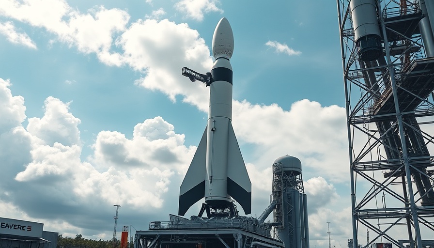 Modern rocket for private spaceflight ready for launch on pad.
