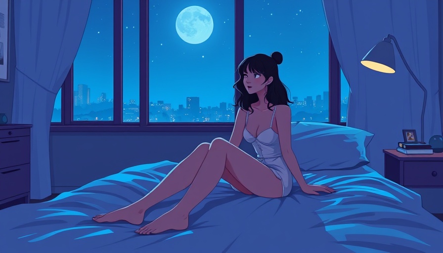 Stylized image of a woman in a bedroom contemplating cognitive shuffling sleep.