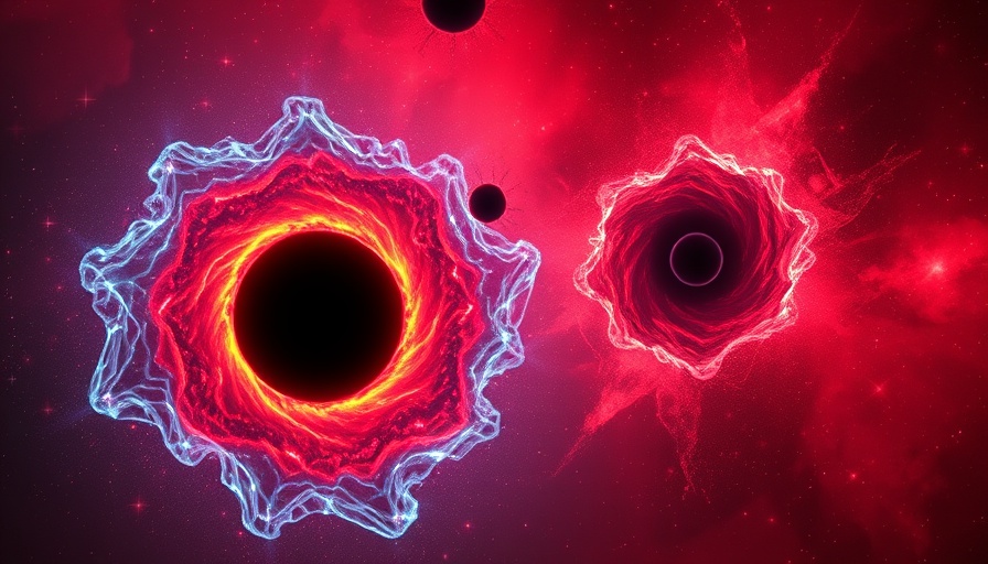 Visual representation of primordial black holes with colorful outlines in space.