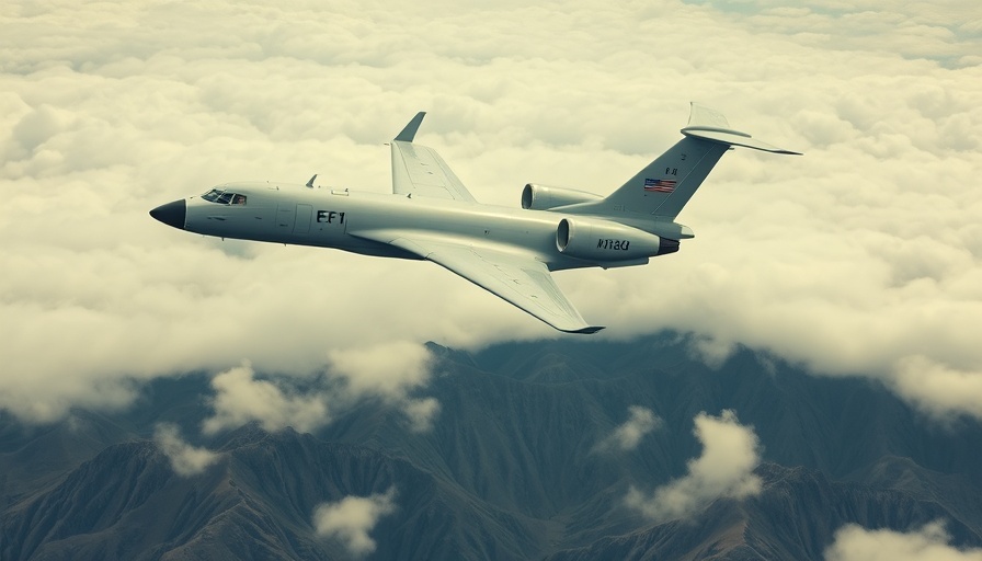 E-7 airborne early warning aircraft flying above mountains.