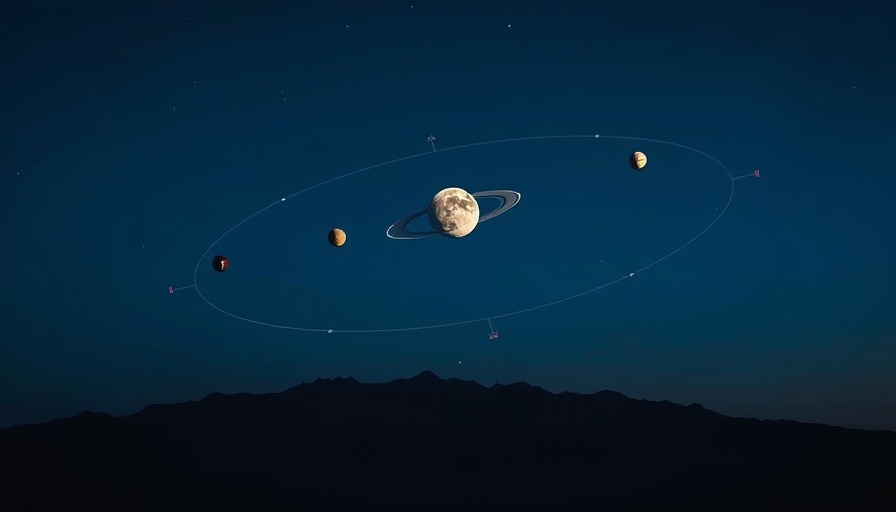 Moon, Saturn, Neptune alignment over mountains on June 19
