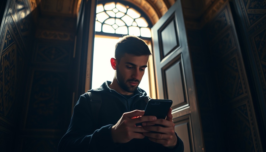Man in traditional Iranian architecture checking phone during internet blackout