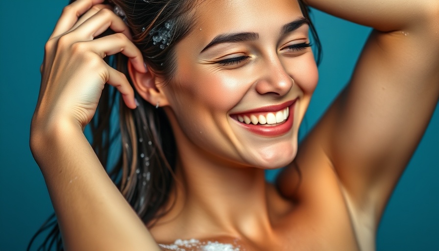 Woman using hair colour shampoo, gently applying to wet hair.