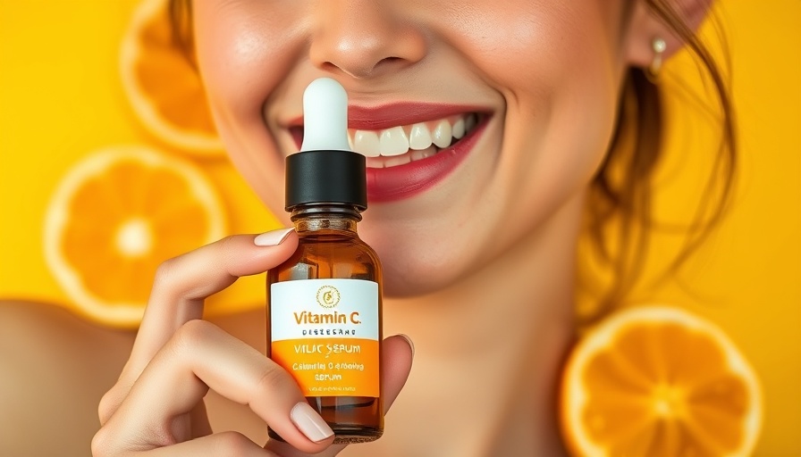 Vitamin C serum for face with woman and orange slices.