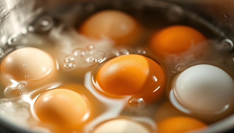 White and brown eggs boiling perfectly with bubbles in a pot.