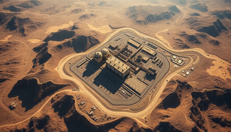 Aerial view of Iran's nuclear facility in arid desert landscape.