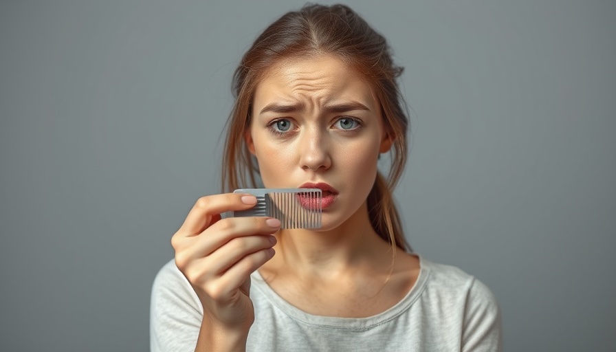 Concerned woman with hair loss visible in a comb.